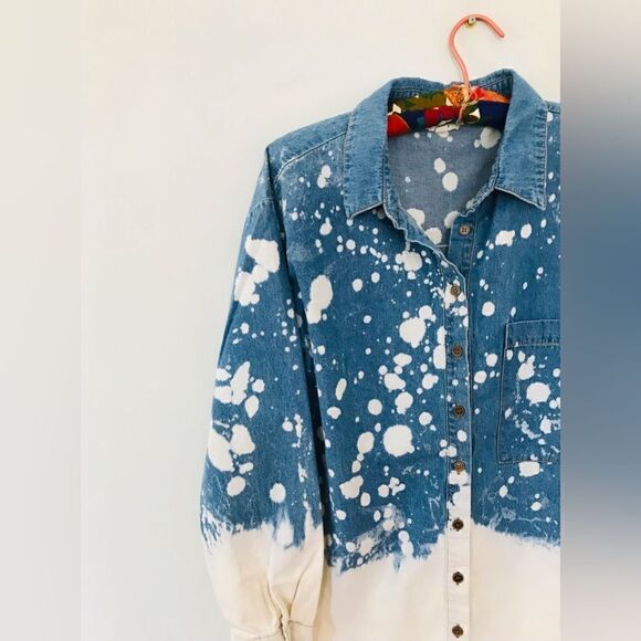 Entro Blue and White Splatter Denim Shirt - Picture 3 of 7